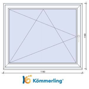KÖMMERLING 120×120 cm bukó-nyíló ablak 3 rétegű üveggel